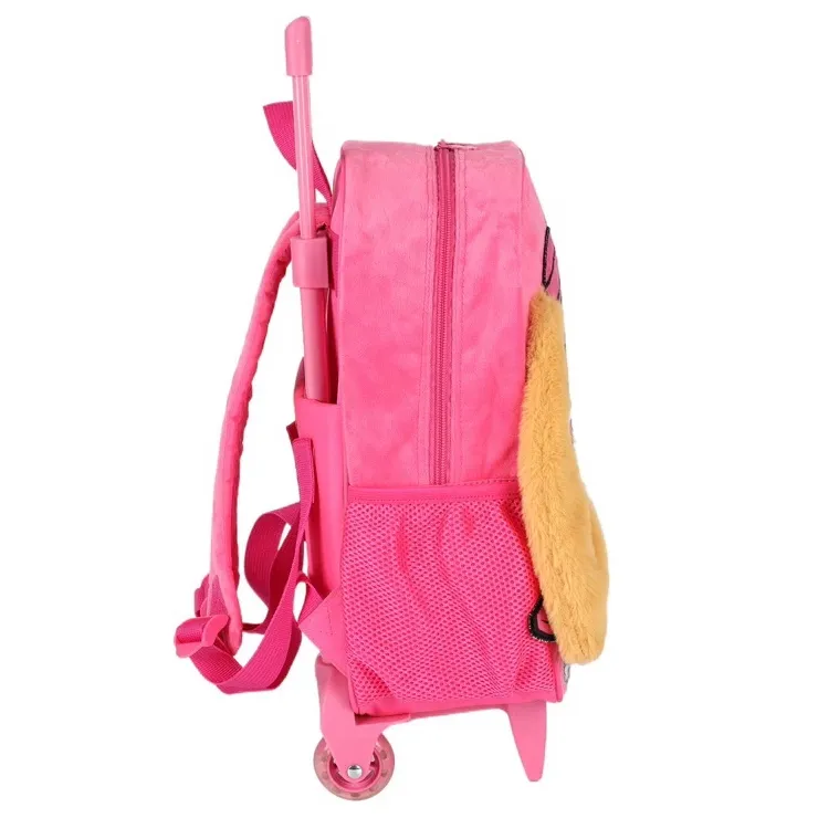 Mochila infantil Luxcel com rodinhas e design da Patrulha Canina vista lateral